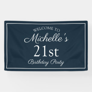 Navy Blue White 21st Birthday Party Banner