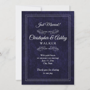Navy Blue White 2 Sided Photo Wedding Announcement