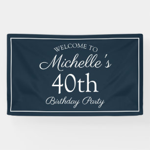 Navy Blue White 40th Birthday Party Banner