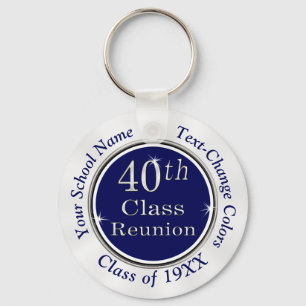 Navy Blue, White 40th Class Reunion Gift Bag Ideas Key Ring