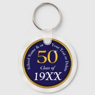 Navy Blue, White 50 Year ClassReunion Souvenirs Key Ring