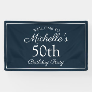 Navy Blue White 50th Birthday Party Banner