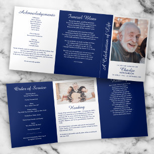 Navy Blue & White 6-Page Trifold Funeral Program