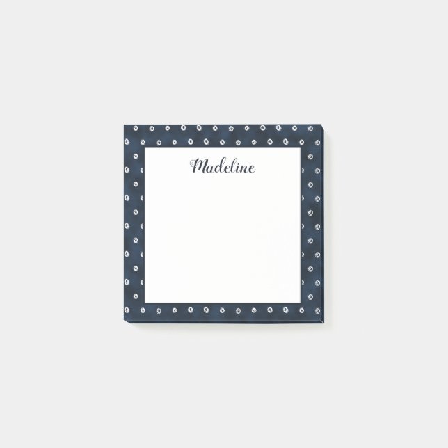 Navy Blue White Abstract Dots Customised 3x3 Post-it Notes (Front)