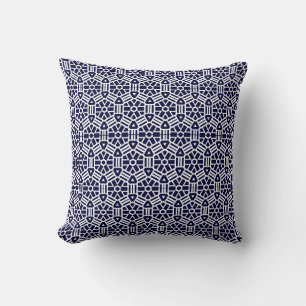 Navy blue  white  abstract pattern solid back cushion