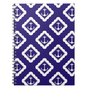 Navy Blue White Anchors Nautical Pattern Notebook