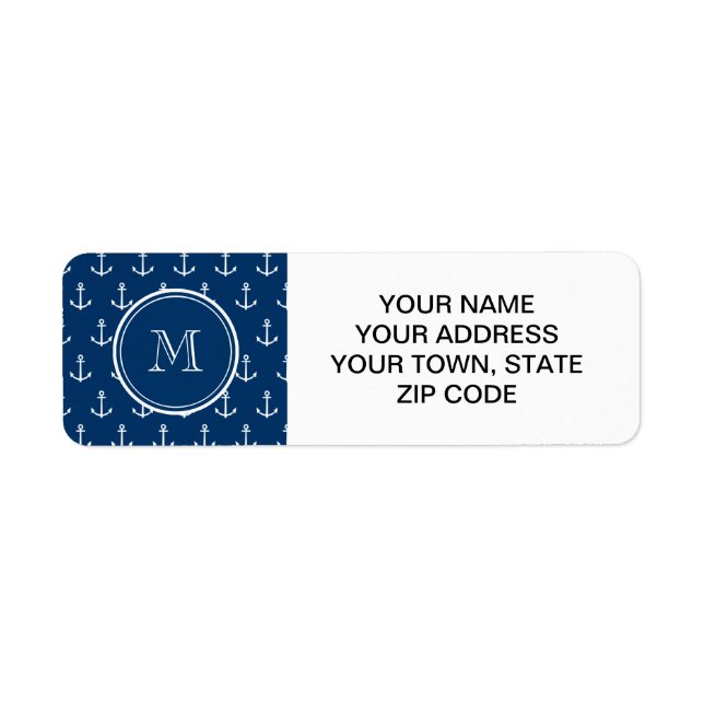 Navy Blue White Anchors Pattern, Your Monogram (Front)