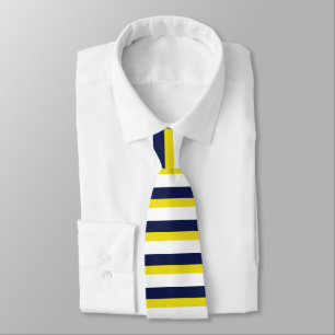 Navy Blue White and Maize Horizontally-Striped Tie