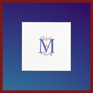 Navy Blue White Bar Mitzvah Name Monogram  Napkin