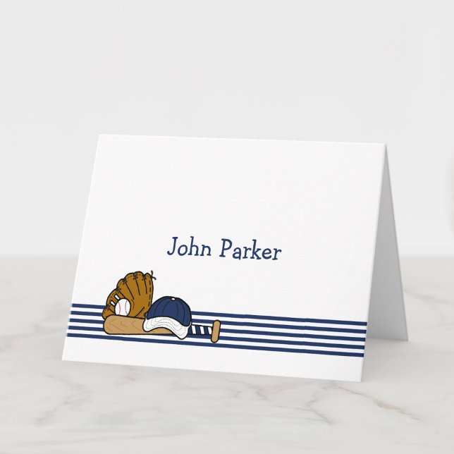 Navy Blue White Baseball Custom Thank You Note Note Card (Creator Uploaded)