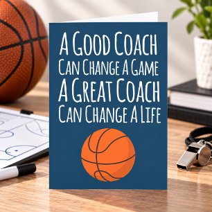 Navy Blue White Basketball Coach Thank You Card