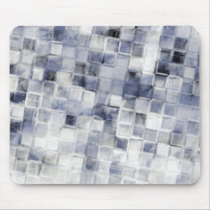 Navy Blue White Black Messy Squares Fade Mouse Pad