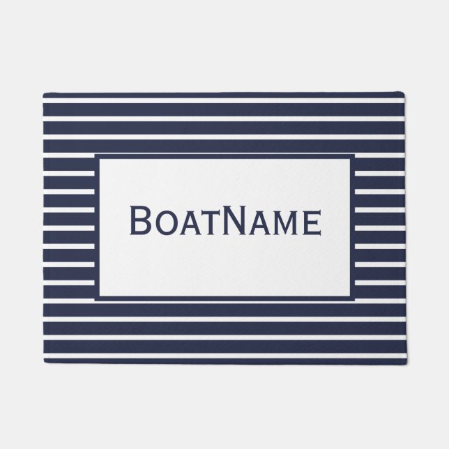 Navy Blue & White Boat Name Doormat (Front)