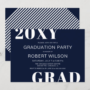 Navy Blue White Bold Typography Graduation Party Invitation