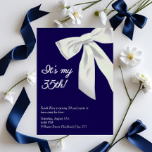Navy Blue & White Bow "It’s My 30th!" Elegant Birt