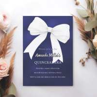 Navy blue white bow Quinceanera
