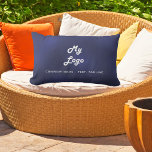 Navy blue white business logo elegant pool lumbar cushion<br><div class="desc">A navy blue background. The blue colour is uneven. Personalise and add your business, company logo and a text. White letters. If you want the pillow without text, use your back-space key to delete. Perfect for swimming pools for hotels, rental properties and yacht services and rentals. This pillow is also...</div>