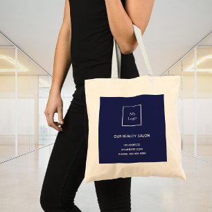 Navy blue white business logo tote bag