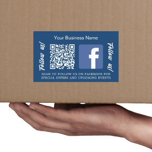 Navy blue white business name qr code Facebook Rectangular Sticker