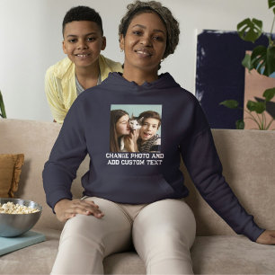 Navy Blue White Cat Mum Family Custom Pet Photo  Hoodie