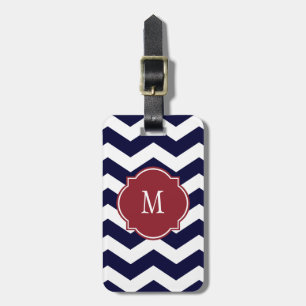 Navy Blue & White Chevron Monogram Lugguage Tag