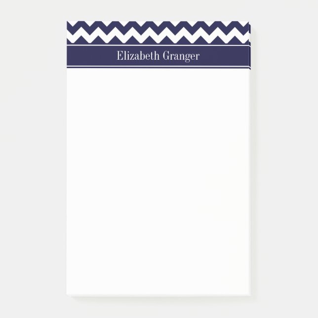 Navy Blue White Chevron Navy Name Monogram Post-it Notes (Front)