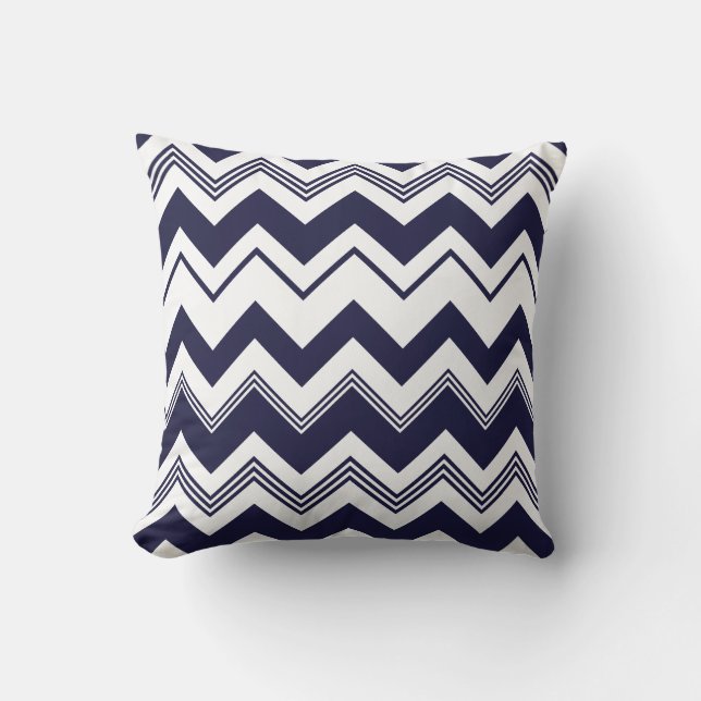 Navy Blue White Chevron Pattern Cushion (Front)