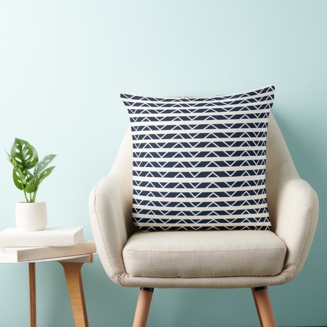 Navy Blue White Chevron Pattern  Cushion (Chair)
