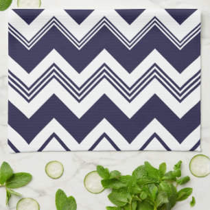 Navy Blue White Chevron Pattern Tea Towel