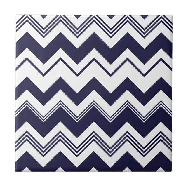 Navy Blue White Chevron Pattern Tile (Front)