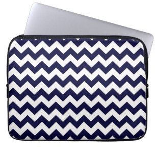 Navy Blue White Chevron Zig-Zag Pattern Laptop Sleeve