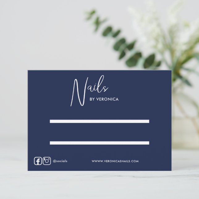 Navy Blue White Chic Press On Nail Display Card (Standing Front)