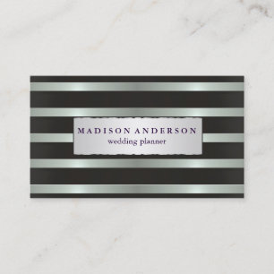 Navy Blue & White Chic Stripes in Gold Business Ca Business Card