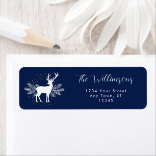 Navy Blue White Christmas Deer Evergreen Scandi