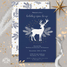 Navy Blue White Christmas Deer Evergreen Sprigs