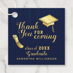 Navy Blue White Class of 2025 Thank You Graduation Favour Tags