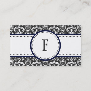 Navy Blue & White Classic Damask Mummy Calling / Card