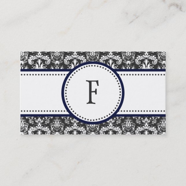 Navy Blue & White Classic Damask Mummy Calling / Card (Front)