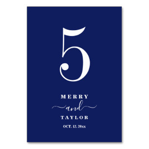 Navy Blue & White Classic simple Copper Wedding Table Number