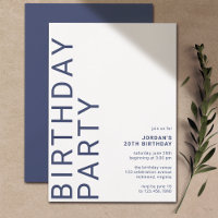 Navy Blue & White | Cool Modern Any Age Birthday