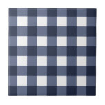 Navy Blue White Cottagecore Gingham Check Plaid Tile<br><div class="desc">Modern spring picnic trend,  with gingham plaid tartan pattern in navy blue & white colours.</div>