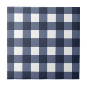 Navy Blue White Cottagecore Gingham Check Plaid Tile