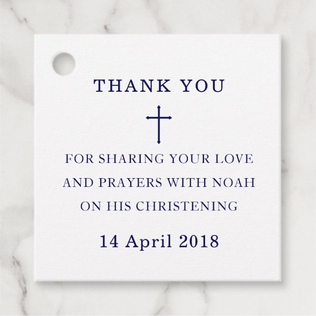 Navy Blue White Cross  Thank You Gift Tag (Front)