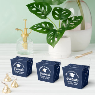 Navy Blue White Custom Graduation Party Fortune Favour Box