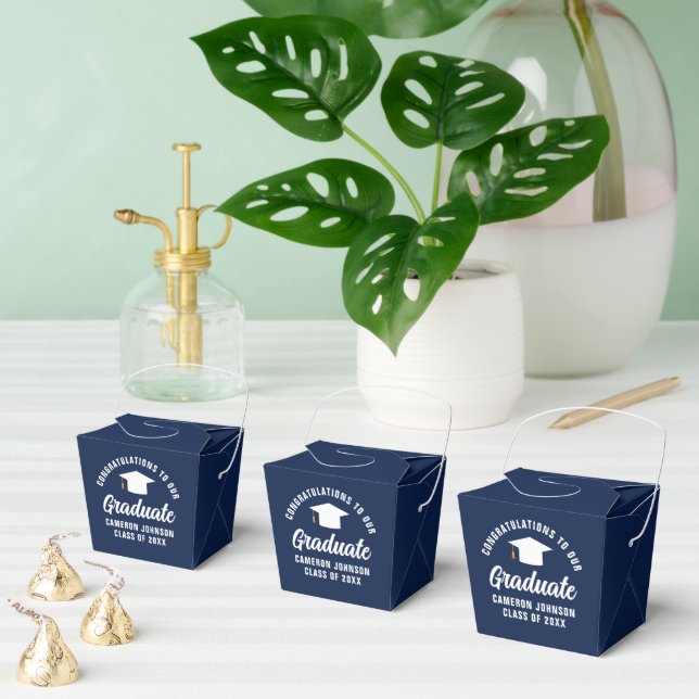 Navy Blue White Custom Graduation Party Fortune Favour Box (Multiple)
