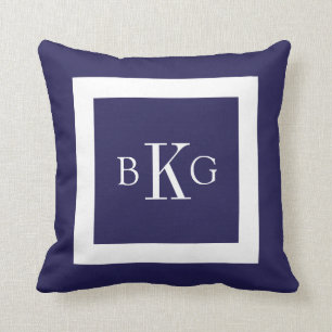 Navy Blue White Custom Monogram Cushion