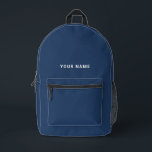 Navy blue white Custom Name Backpack<br><div class="desc">Easily personalise this simple and cool backpack adding your name or custom text. A cool and modern design in navy blue and white featuring clear sans serif font, for a modern, professional and edgy look, perfect as custom gift for college students, high school, kids. The backpack can be customised in...</div>