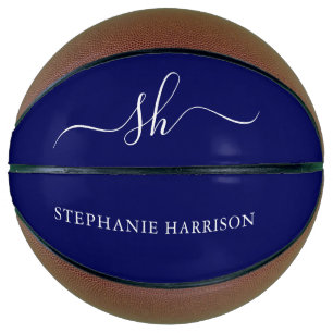Navy Blue White Custom Name Monogram Basketball
