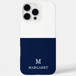 navy blue & white customised name initial iPhone 16 pro max case