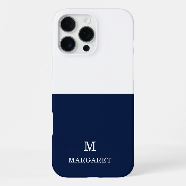 navy blue & white customised name initial iPhone case (Back)